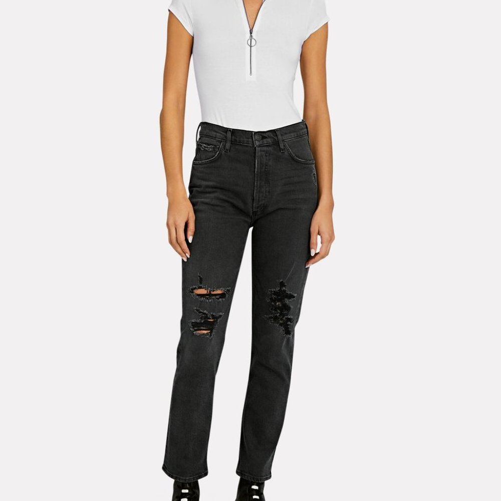 COH Charlotte High Rise Distressed Straight Ankle Jean, Happy Hour Gray / Black